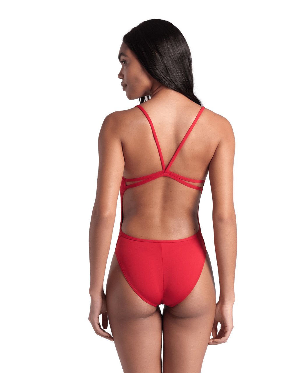 Maillot de bain Arena Performance pour femme avec dos en dentelle unie - Rouge