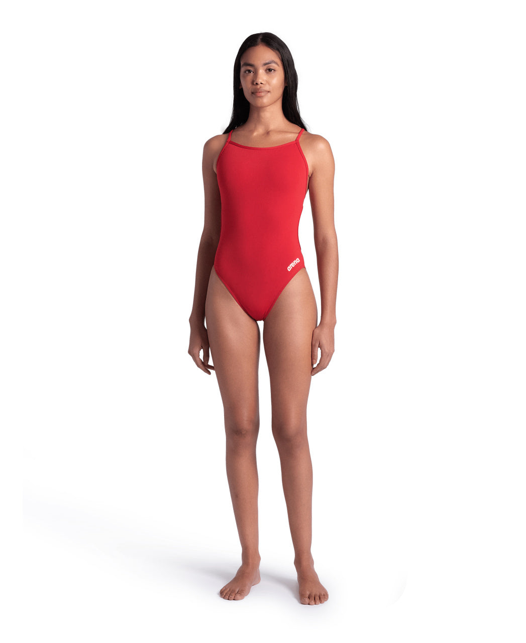 Maillot de bain Arena Performance pour femme avec dos en dentelle unie - Rouge
