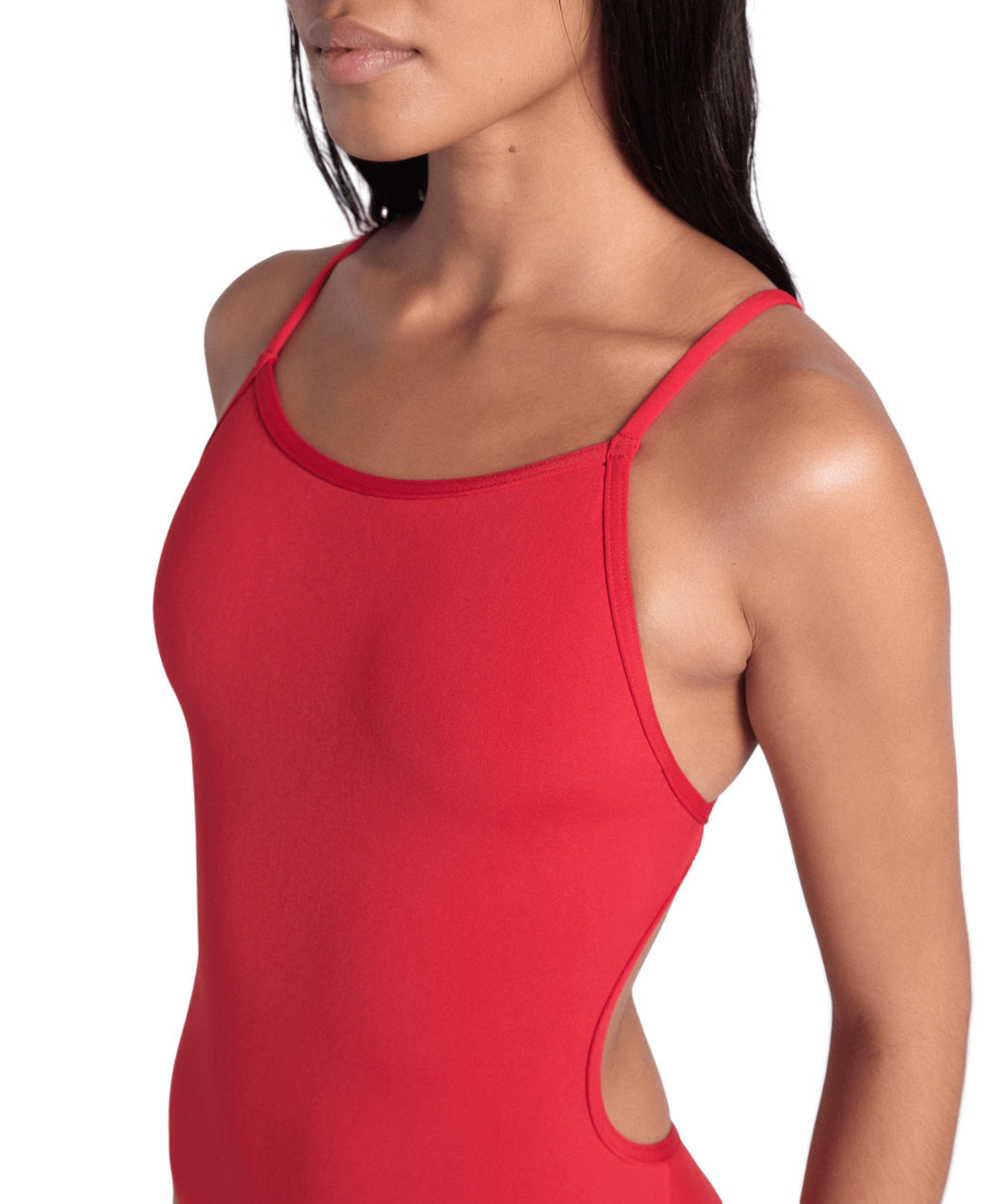 Maillot de bain Arena Performance pour femme avec dos en dentelle unie - Rouge