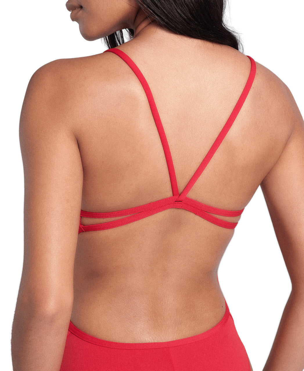 Maillot de bain Arena Performance pour femme avec dos en dentelle unie - Rouge