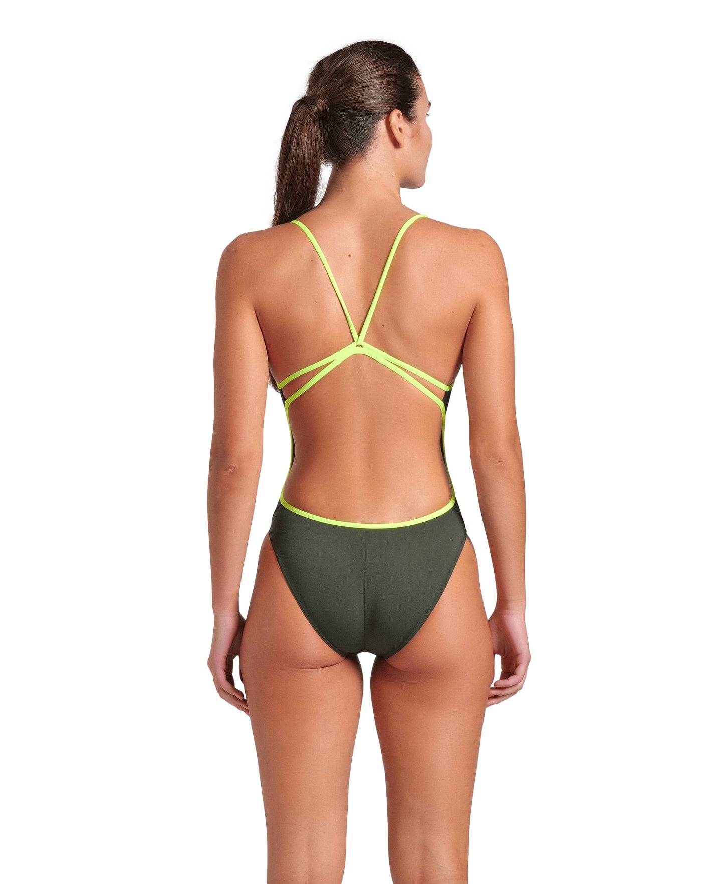 Arena Performance Women's Solid Lace Back Swimsuit - Sage/Lime