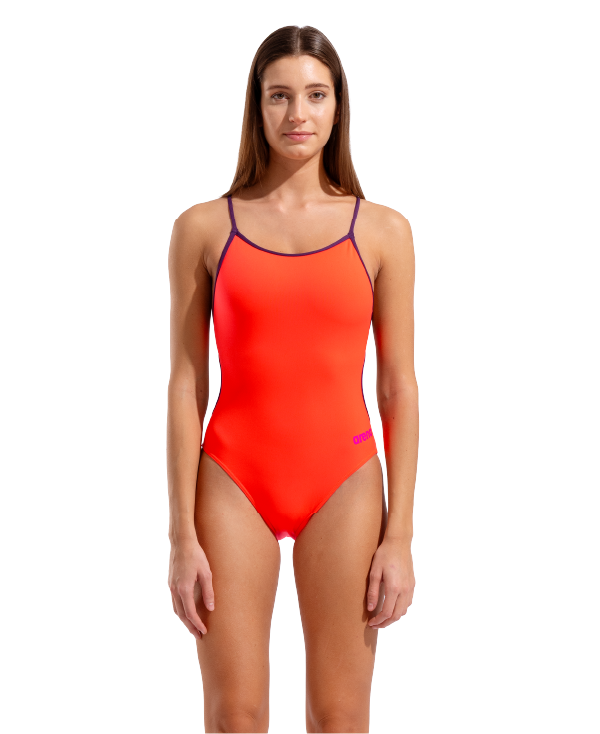 Arena Performance Women's Solid Lace Back Swimsuit - Coral/Plum