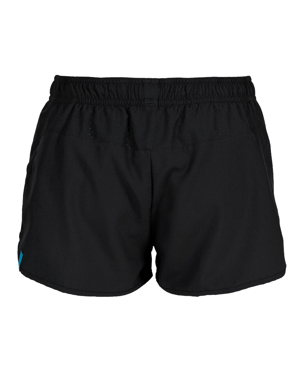 The Arena COS Arena Team Women's Shorts are plain black, feature an elastic waistband, and are made from quick-drying recycled polyester, shown against a white background.