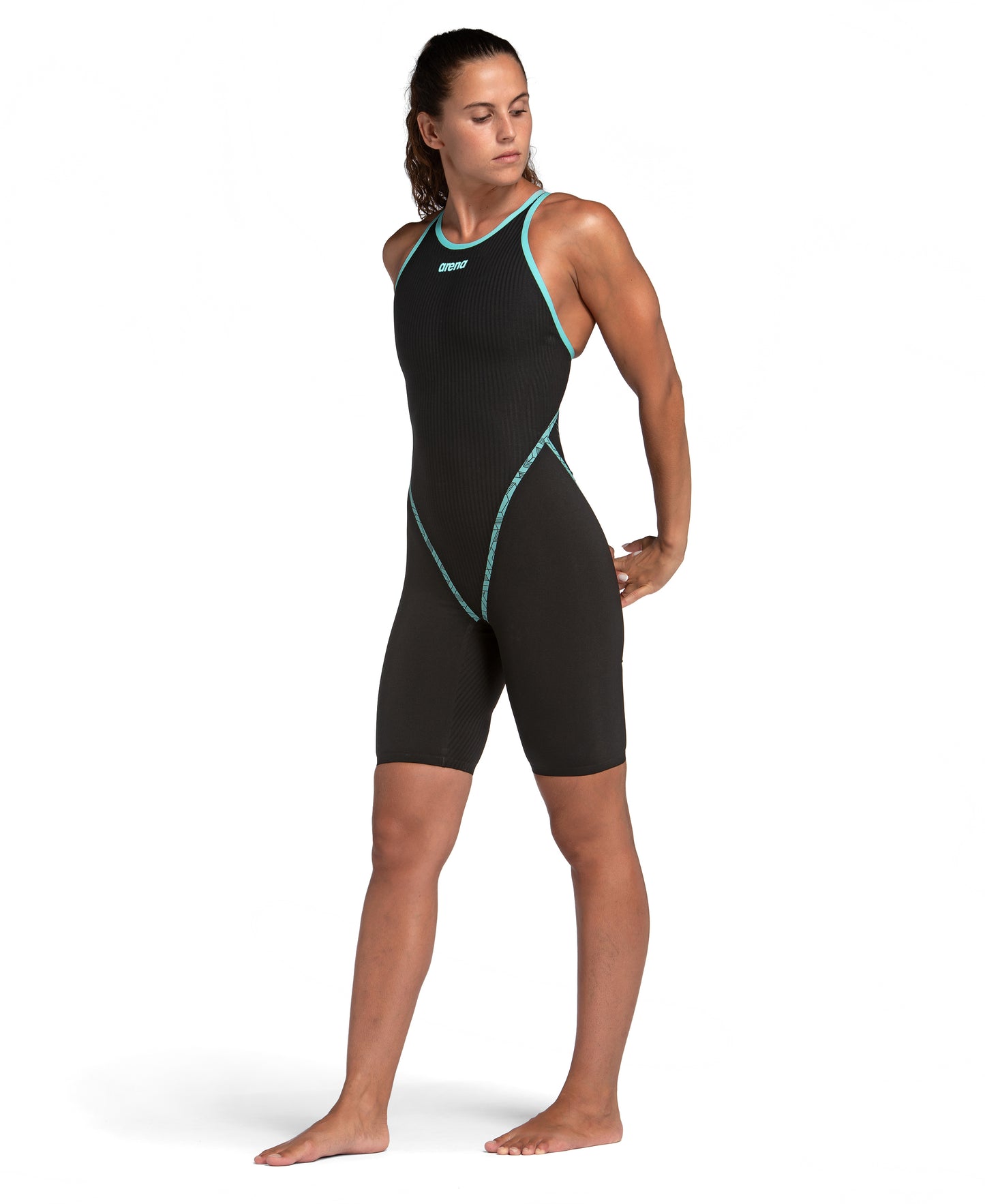 Arena Women's Open-Back Powerskin Primo Kneeskin - Black/Teal