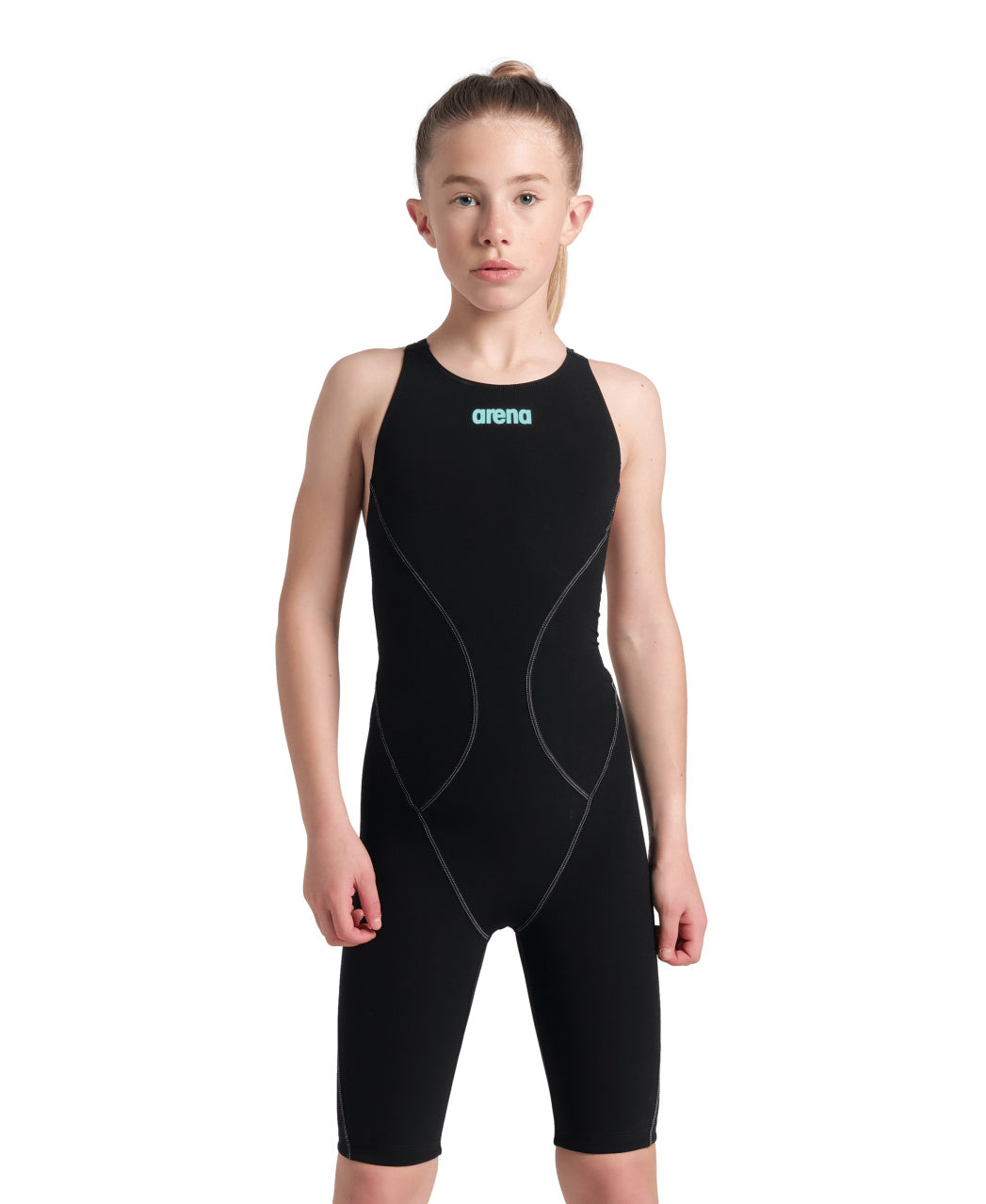 Arena Girls' Powerskin Impulso Kneeskin Swim Racing Suit - Black - All4Swim