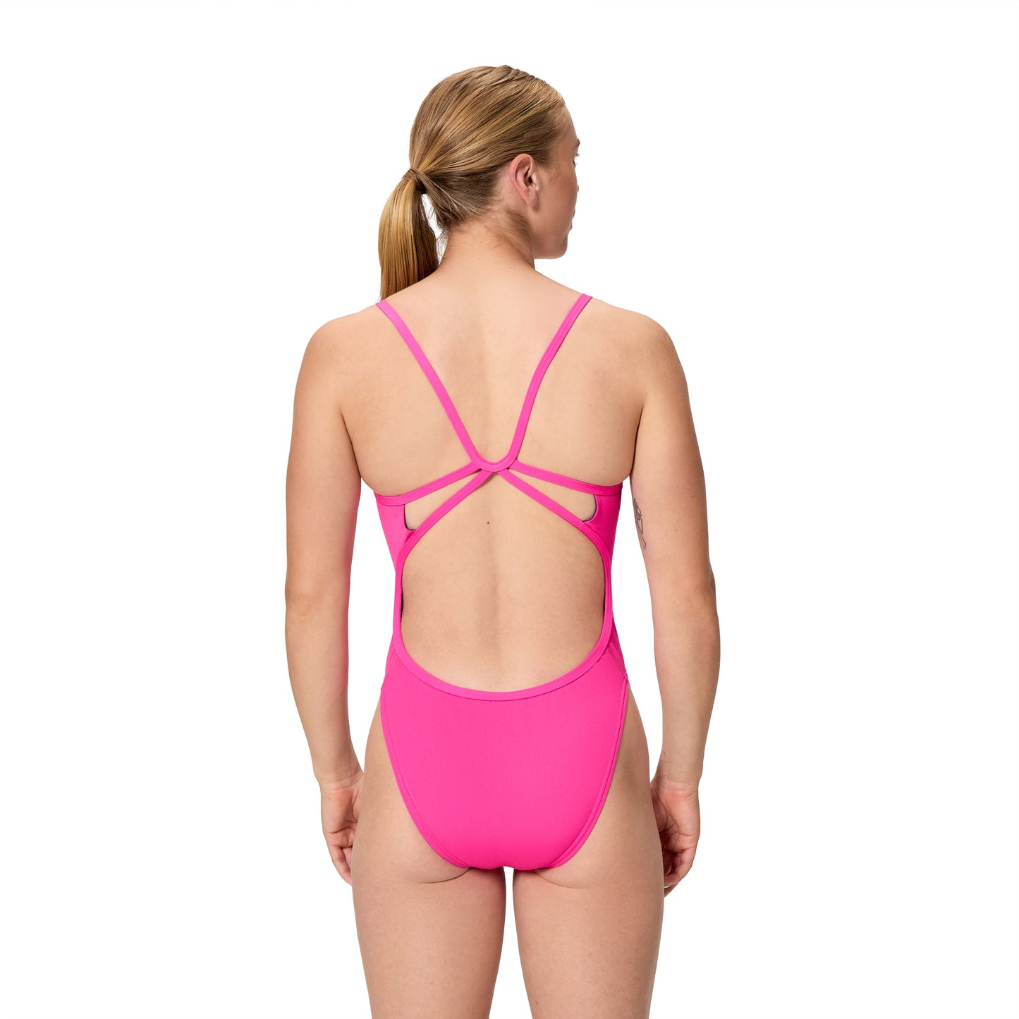 Maillot de bain imprimé dos en V Speedo Club Training pour femme - Rose/Jaune