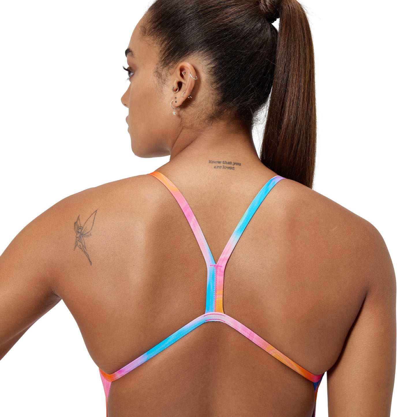 Speedo Women's Club Training Printed V Back Swimsuit - Pink/Yellow