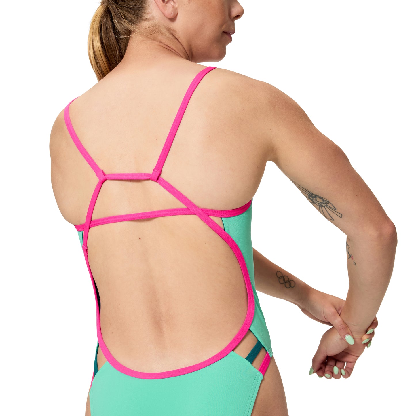 Maillot de bain imprimé dos en V Speedo Club Training pour femme - Rose/Jaune