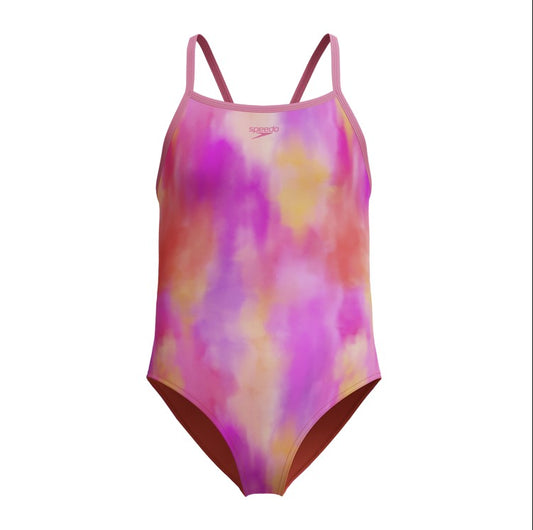 Maillot de bain d'entraînement Speedo Girls Club, dos nu, couleur unie, turquoise/rose