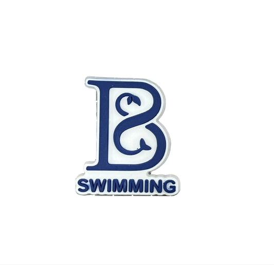 The All4Swim Bournemouth Collegiate Swimming Club Shoe Charm features a blue and white logo with a dolphin-shaped 