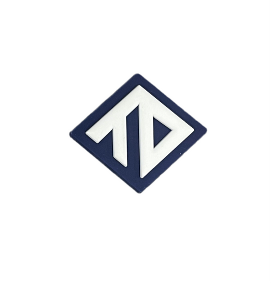 The All4Swim Taunton Deane Swimming Club Shoe Charm features a blue diamond-shaped background with overlapping white stylized 