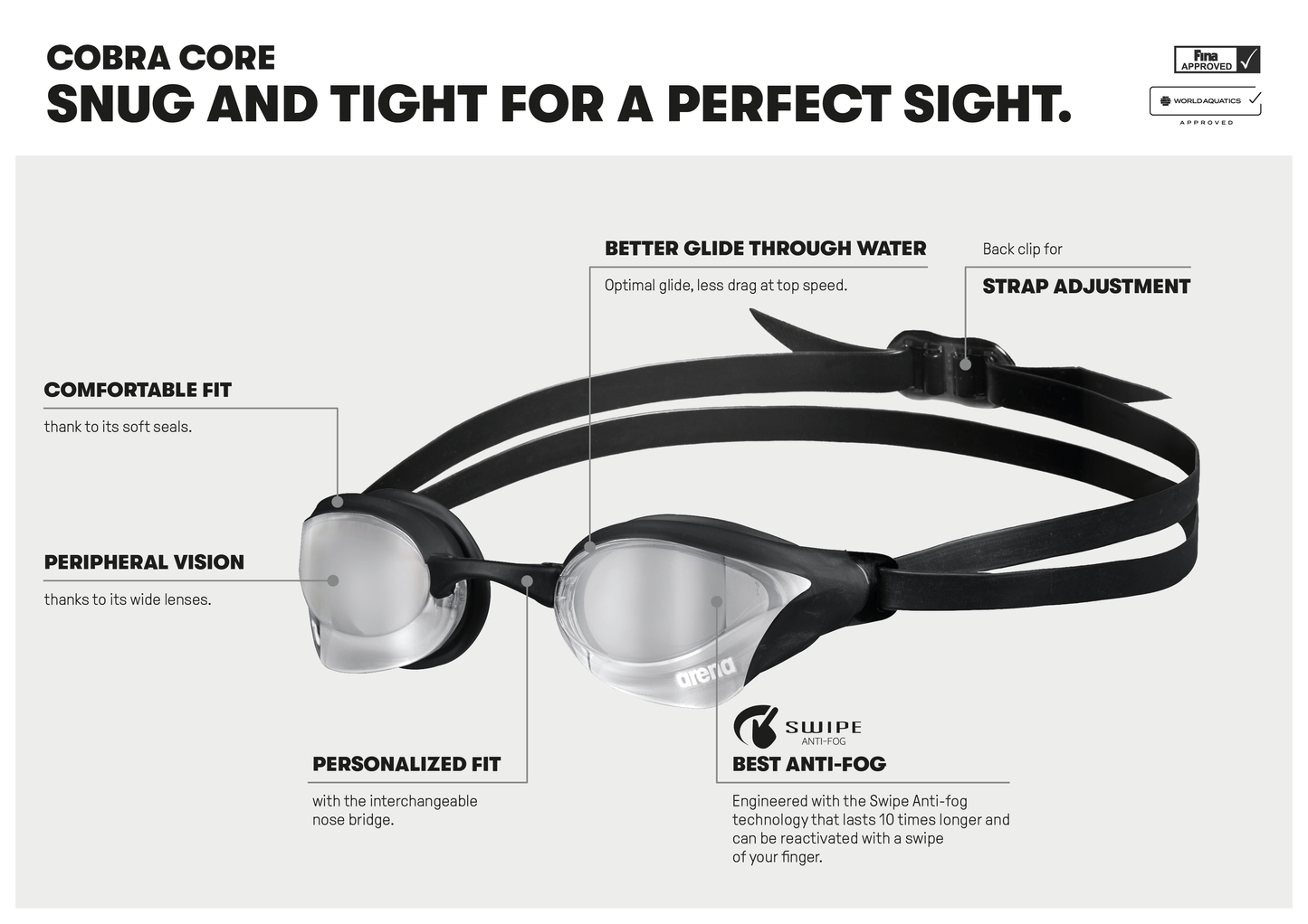 Arena Unisex Cobra Core Swipe Mirror Racing Goggles - Silver/Gold - All4Swim