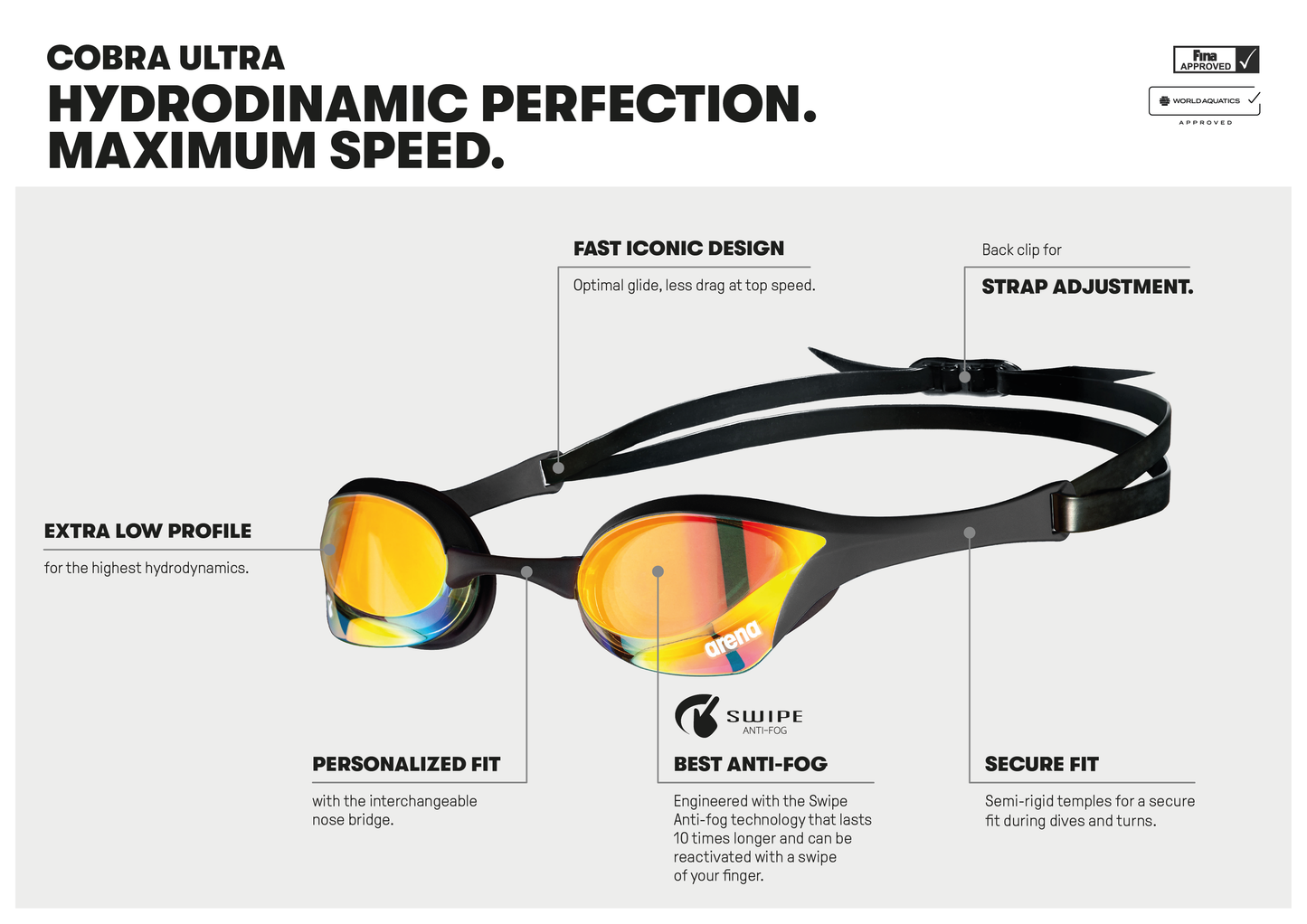Lunettes de course Arena Cobra Ultra Swipe Mirror - Argent/Bleu