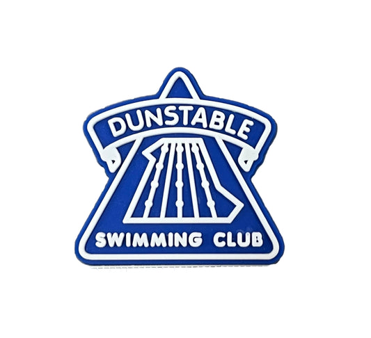 The All4Swim Dunstable Swimming Club Shoe Charm features a blue and white badge with 