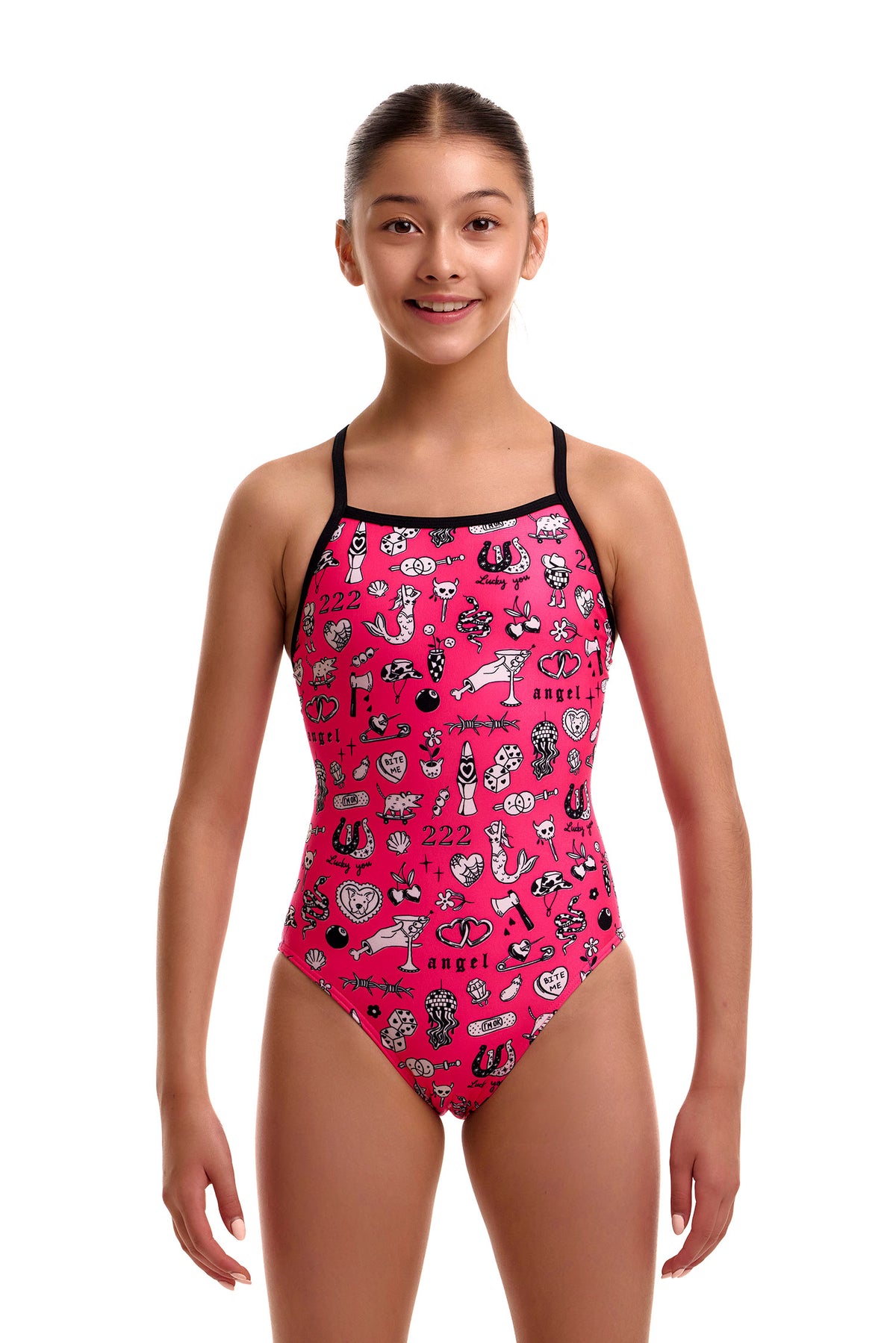 Maillot une pièce moulant rose chatouilleux Funkita pour filles