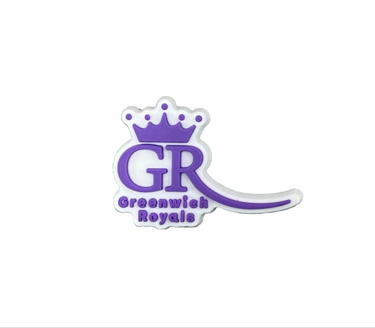 Purple 'GR Greenwich Royals' logo on a grid background with a ruler for scale.