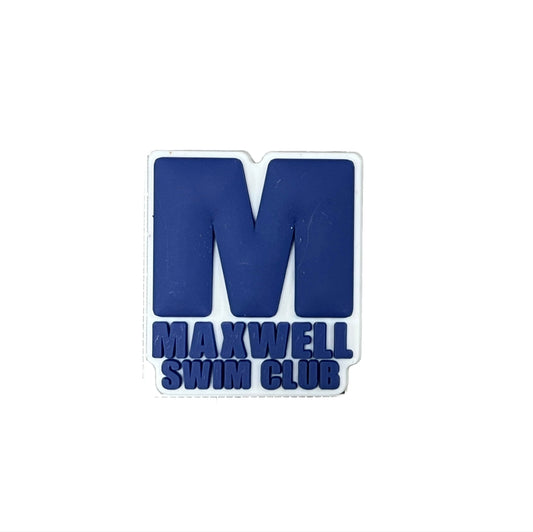 The Maxwell Swimming Club Shoe Charm by All4Swim features a rectangular design with a bold blue 