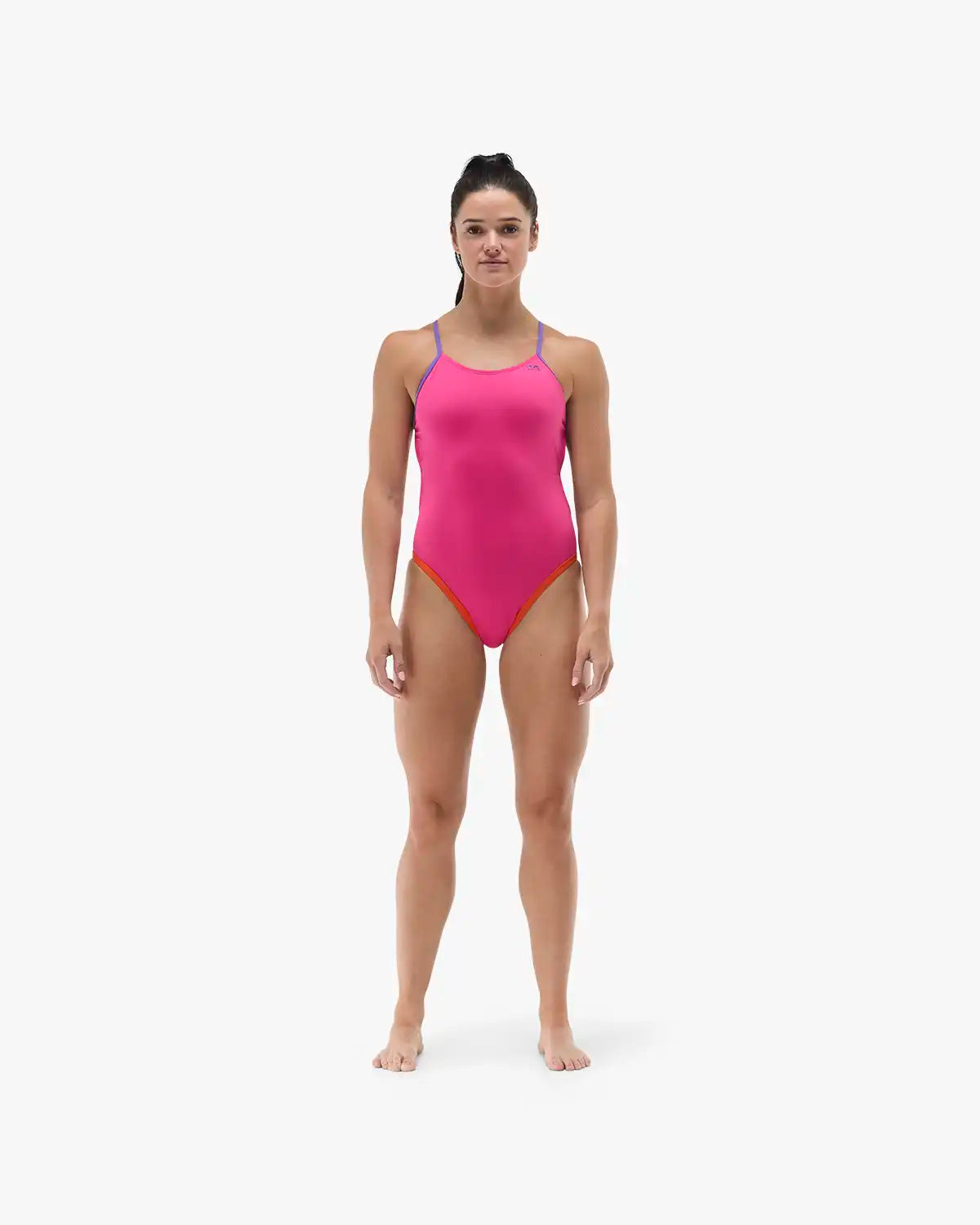 Maillot de bain imprimé dos en V Speedo Club Training pour femme - Rose/Jaune