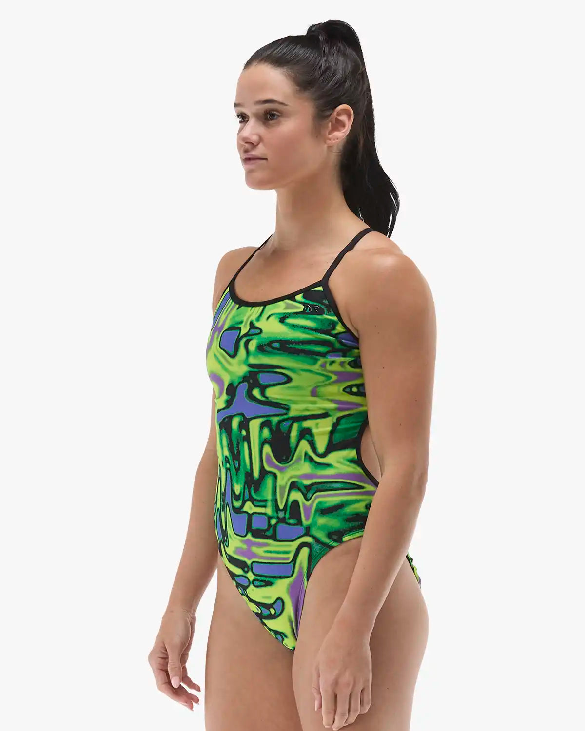 Maillot de bain imprimé dos en V Speedo Club Training pour femme - Rose/Jaune