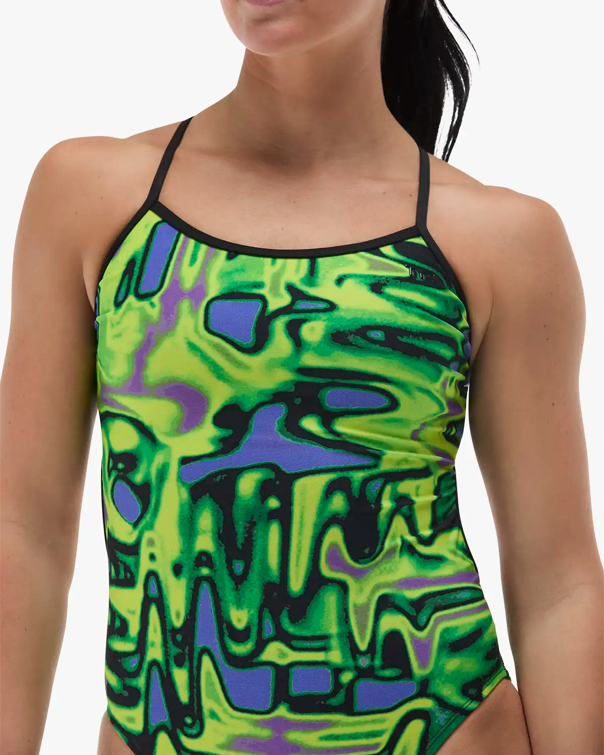 Maillot de bain imprimé dos en V Speedo Club Training pour femme - Rose/Jaune