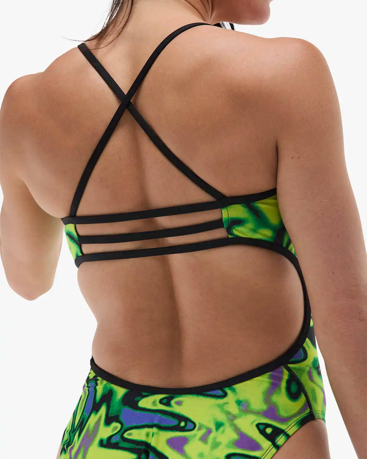 Maillot de bain imprimé dos en V Speedo Club Training pour femme - Rose/Jaune