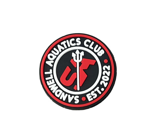 The Sandwell Aquatics Shoe Charm by All4Swim features a black and red design with 