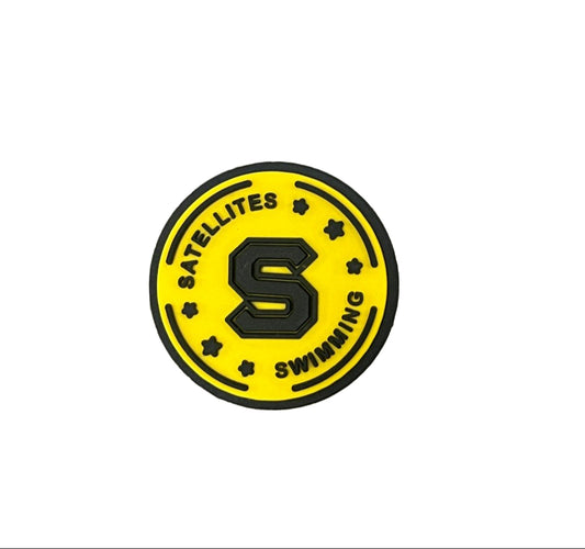 The All4Swim Satellites Swimming Club Shoe Charm is a round yellow and black badge with an 