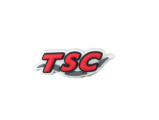 The Teddington Swimming Club Shoe Charm by All4Swim features bold red 