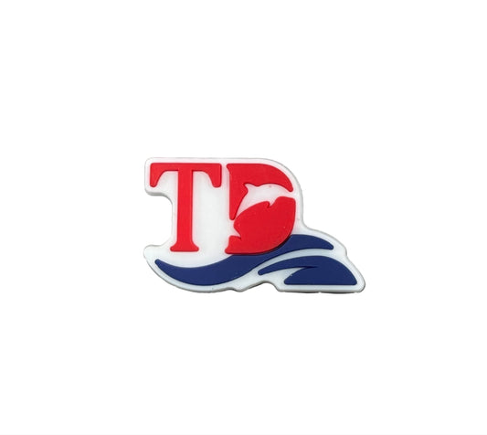 The Torfaen Dolphins Swimming Club Shoe Charm by All4Swim features a red 