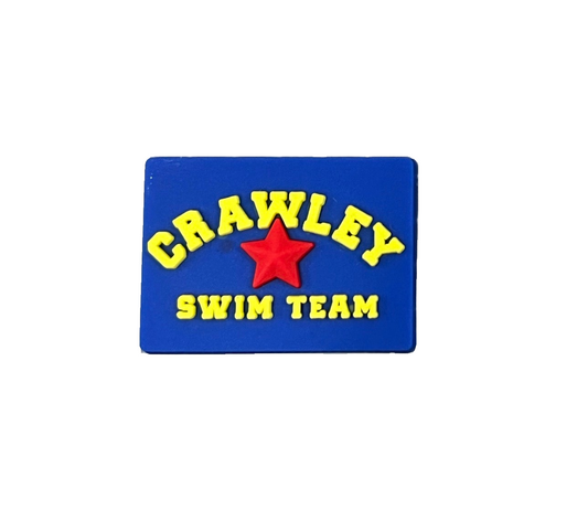 The All4Swim Crawley Swimming Club Shoe Charm - Rectangle features a blue base, yellow 