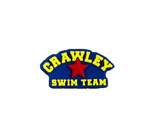 The All4Swim Crawley Swimming Club Shoe Charm – Cut Out features a blue badge with yellow 