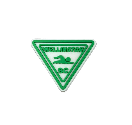 The Wellington Swimming Club Shoe Charm by All4Swim features a green and white triangular badge with 