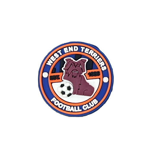 The All4Swim West End Terriers Football Club Shoe Charm is a round croc accessory featuring 